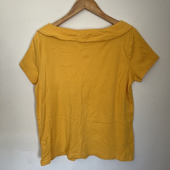 Rafaella Womens Blouse Bertha Collar Size Large Yellow Short Sleeve 100% Cotton - Picture 5 of 6